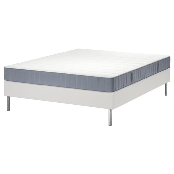 LYNGÖR Base cama con somier, Vesteröy Extra firme/azul claro blanco, 140x200 cm