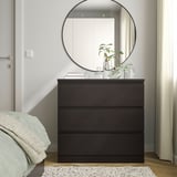 MALM Cómoda de 3 cajones, negro con café, 80x78 cm