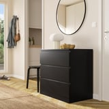 MALM Cómoda de 3 cajones, negro con café, 80x78 cm