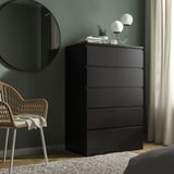 MALM Cómoda de 6 cajones, negro con café, 80x123 cm