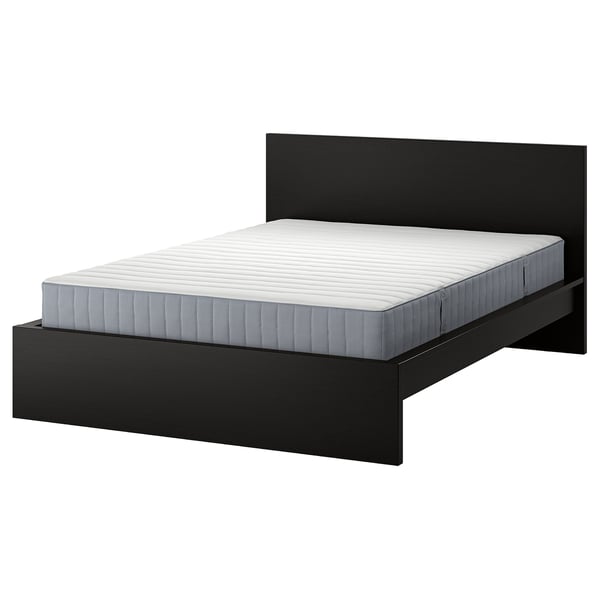 MALM Estructura de cama con colchón, negro con café/Valevåg Extra firme, 180x200 cm