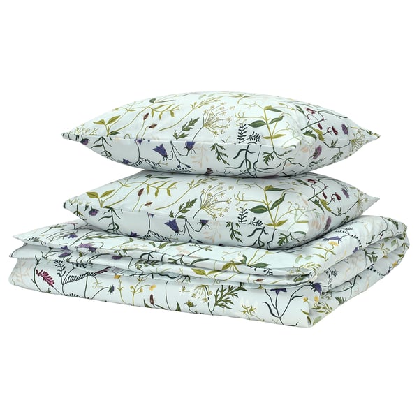 MATTOXBÄR Funda plumón con 2 fundas almohada, azul claro/floral, 240x220/50x60 cm