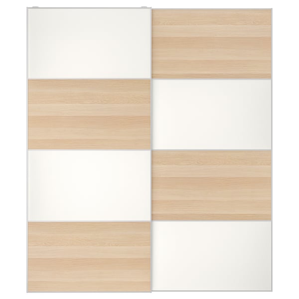 MEHAMN Puertas corredizas, 2 unidades, Ambos lados/Efecto roble tinte blanco blanco, 200x236 cm