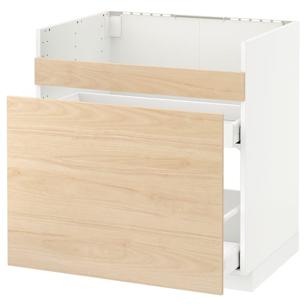 METOD Abj lvplt HAVSEN/3frnt/2 caj, blanco Maximera/Askersund Efecto fresno claro, 80x60 cm