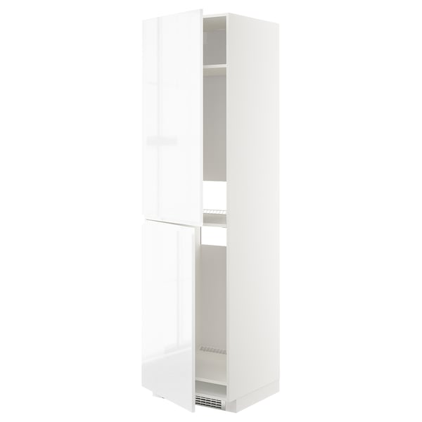 METOD Armario alto nevera congelador, blanco/Voxtorp Alto brillo/blanco, 60x60x220 cm