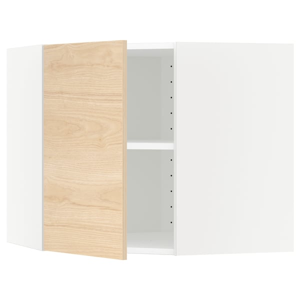 METOD Armario pared esquina+repisas, blanco/Askersund Efecto fresno claro, 68x60 cm