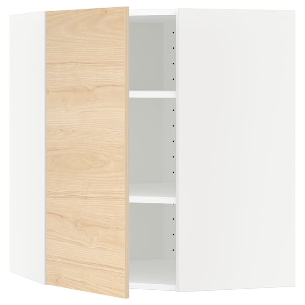 METOD Armario pared esquina+repisas, blanco/Askersund Efecto fresno claro, 68x80 cm