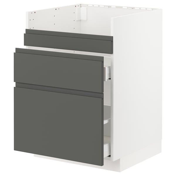 METOD / MAXIMERA Abj lvplt HAVSEN/3frnt/2 caj, blanco/Voxtorp gris oscuro, 60x60 cm