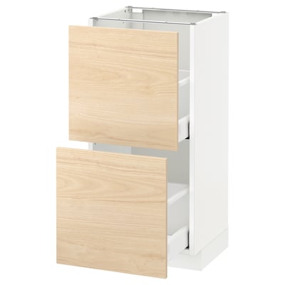 METOD / MAXIMERA Armario bajo cocina con 2 cajones, blanco/Askersund Efecto fresno claro, 40x37 cm