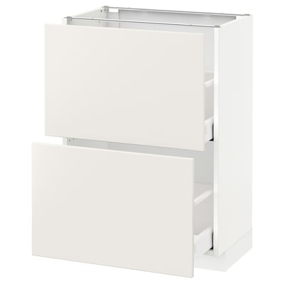 METOD / MAXIMERA Armario bajo cocina con 2 cajones, blanco/Veddinge blanco, 60x37 cm