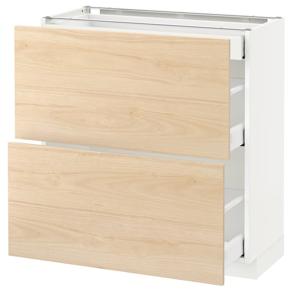 METOD / MAXIMERA Armario bajo cocina con 3 cajones, blanco/Askersund Efecto fresno claro, 80x37 cm
