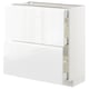 METOD / MAXIMERA Armario bajo cocina con 3 cajones, blanco/Voxtorp Alto brillo/blanco, 80x37 cm