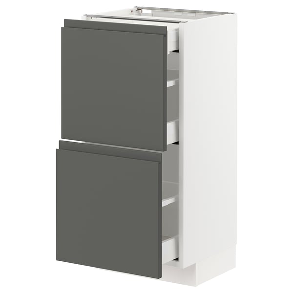METOD / MAXIMERA Armario bajo cocina con 3 cajones, blanco/Voxtorp gris oscuro, 40x37 cm