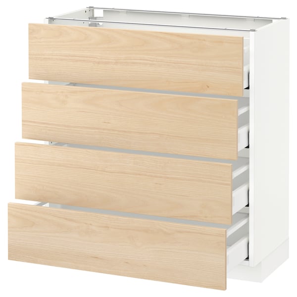 METOD / MAXIMERA Armario bajo cocina con 4 cajones, blanco/Askersund Efecto fresno claro, 80x37 cm