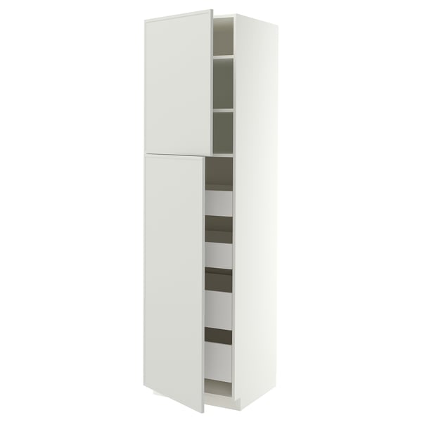 METOD / MAXIMERA Mueble alto + 2 puertas y 4 cajones, blanco/Aspudden gris claro, 60x60x220 cm
