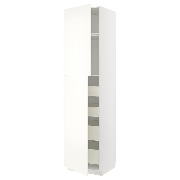 METOD / MAXIMERA Mueble alto + 2 puertas y 4 cajones, blanco/Vallstena blanco, 60x60x240 cm