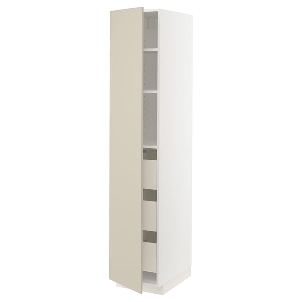 METOD / MAXIMERA Mueble alto con cajones, blanco/Havstorp beige, 40x60x200 cm