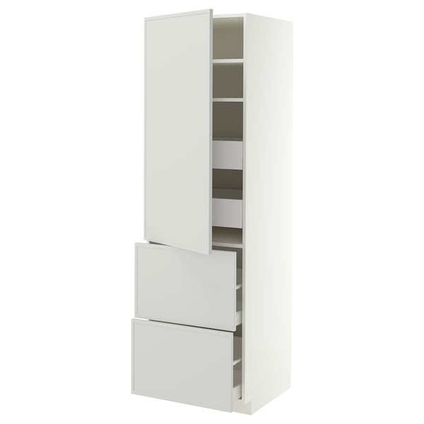 METOD / MAXIMERA Mueble alto con puerta y 4 cajones, blanco/Aspudden gris claro, 60x60x200 cm