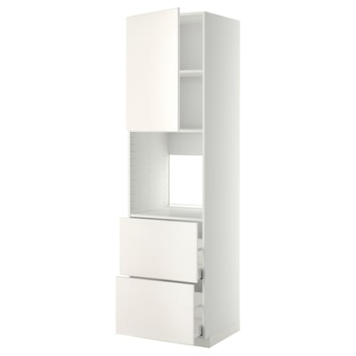 METOD / MAXIMERA Mueble alto horno, puerta+cajones, blanco/Veddinge blanco, 60x60x220 cm