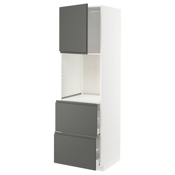 METOD / MAXIMERA Mueble alto horno, puerta+cajones, blanco/Voxtorp gris oscuro, 60x60x200 cm