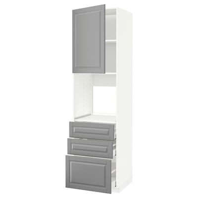 METOD / MAXIMERA Mueble alto para horno con cajones, blanco/Bodbyn gris, 60x60x220 cm