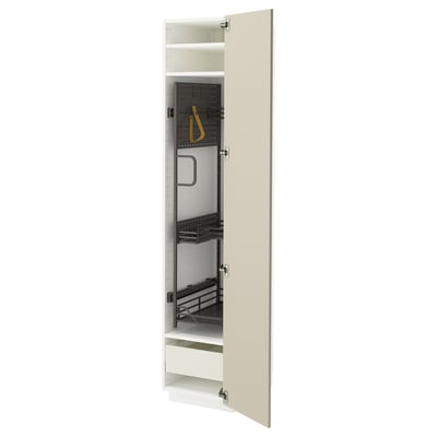 METOD / MAXIMERA Mueble alto para productos limpieza, blanco/Havstorp beige, 40x60x200 cm