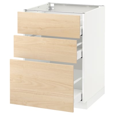 METOD / MAXIMERA Mueble con 3 cajones, blanco/Askersund Efecto fresno claro, 60x60 cm