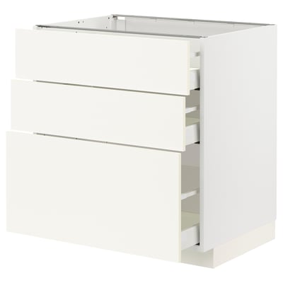 METOD / MAXIMERA Mueble con 3 cajones, blanco/Vallstena blanco, 80x60 cm