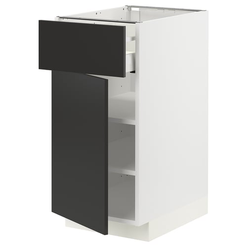 METOD / MAXIMERA Mueble inferior con cajón y puerta, blanco/Nickebo Antracita mate, 40x60 cm