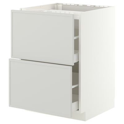 METOD / MAXIMERA Mueble inferior estufa + 2 cajones, blanco/Aspudden gris claro, 60x60 cm