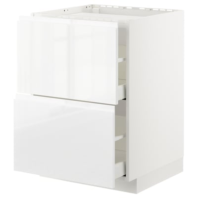 METOD / MAXIMERA Mueble inferior estufa + 2 cajones, blanco/Voxtorp Alto brillo/blanco, 60x60 cm