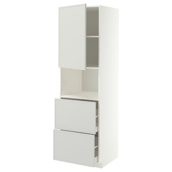METOD / MAXIMERA Mueble microondas +2 cajones+puerta, blanco/Aspudden gris claro, 60x60x200 cm