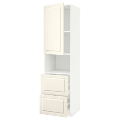 METOD / MAXIMERA Mueble microondas +2 cajones+puerta, blanco/Bodbyn blanco hueso, 60x60x220 cm