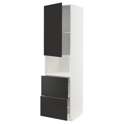 METOD / MAXIMERA Mueble microondas +2 cajones+puerta, blanco/Nickebo Antracita mate, 60x60x220 cm