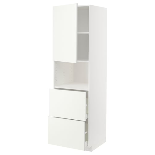 METOD / MAXIMERA Mueble microondas +2 cajones+puerta, blanco/Vallstena blanco, 60x60x200 cm
