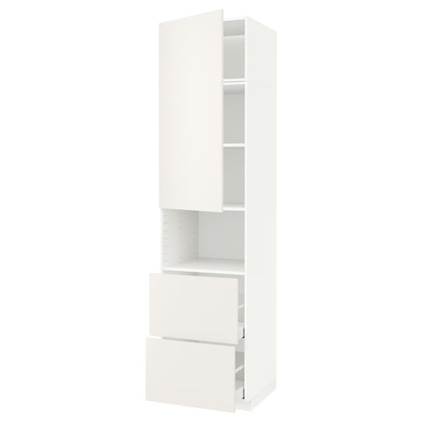 METOD / MAXIMERA Mueble microondas +2 cajones+puerta, blanco/Veddinge blanco, 60x60x240 cm