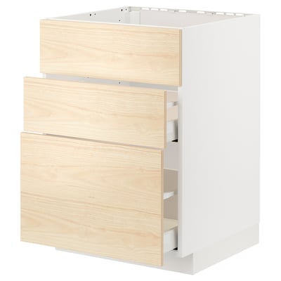 METOD / MAXIMERA Mueble para estufa, con cajones, blanco/Askersund Efecto fresno claro, 60x60 cm