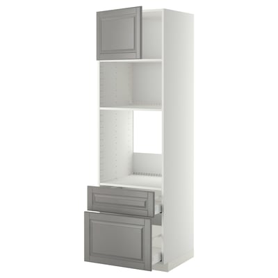 METOD / MAXIMERA Mueble para horno y microondas, blanco/Bodbyn gris, 60x60x200 cm