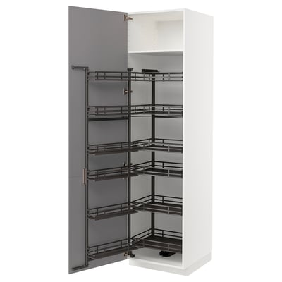 METOD Mueble alto con despensa extraíble, blanco/Bodbyn gris, 60x60x220 cm