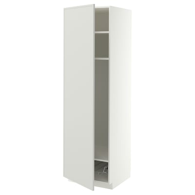 METOD Mueble alto + entrepaño y canastas, blanco/Aspudden gris claro, 60x60x200 cm