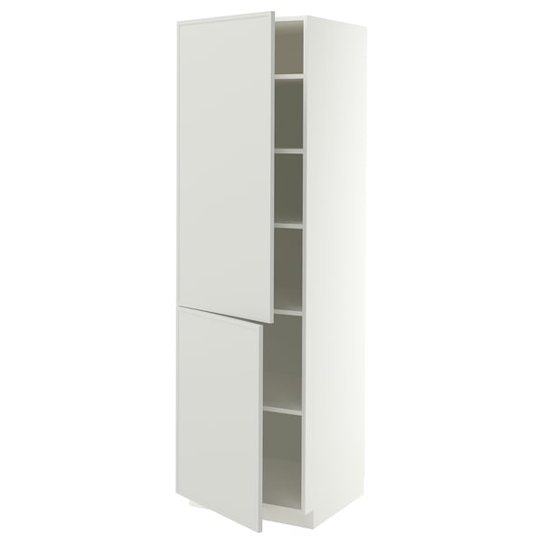 METOD Mueble alto + entrepaños y puertas, blanco/Aspudden gris claro, 60x60x200 cm