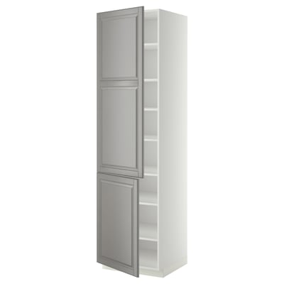 METOD Mueble alto + entrepaños y puertas, blanco/Bodbyn gris, 60x60x220 cm