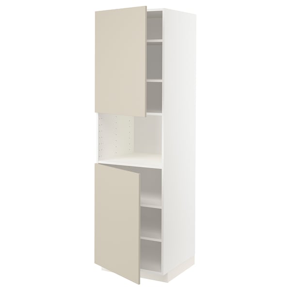 METOD Mueble alto microondas, 2 puertas, blanco/Havstorp beige, 60x60x200 cm