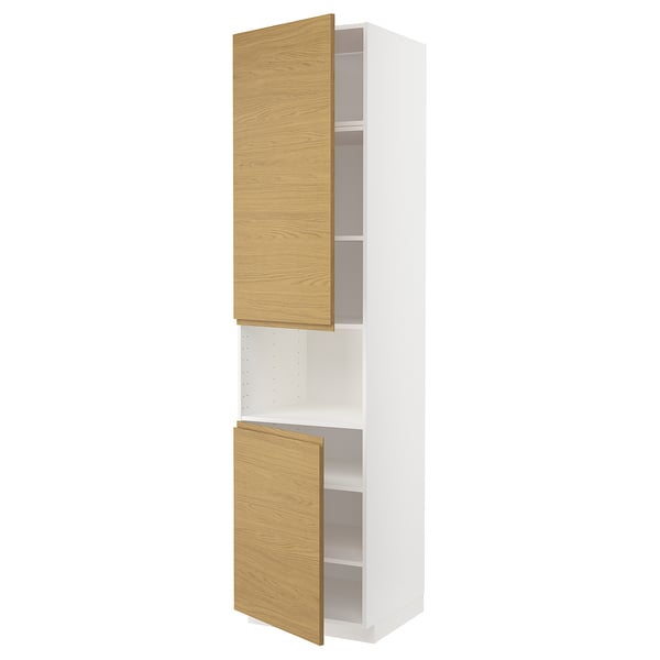 METOD Mueble alto microondas, 2 puertas, blanco/Voxtorp Efecto roble, 60x60x240 cm