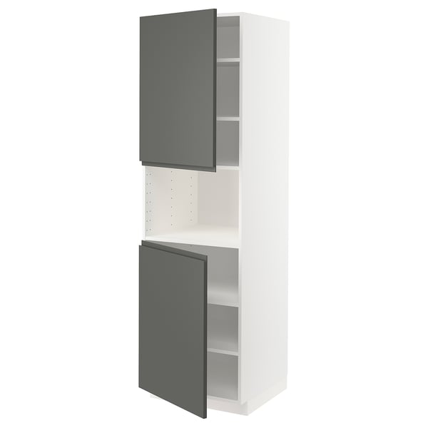 METOD Mueble alto microondas, 2 puertas, blanco/Voxtorp gris oscuro, 60x60x200 cm