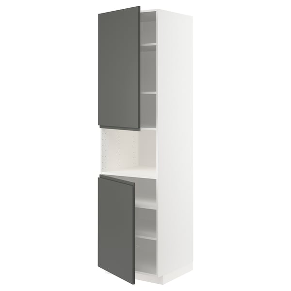 METOD Mueble alto microondas, 2 puertas, blanco/Voxtorp gris oscuro, 60x60x220 cm