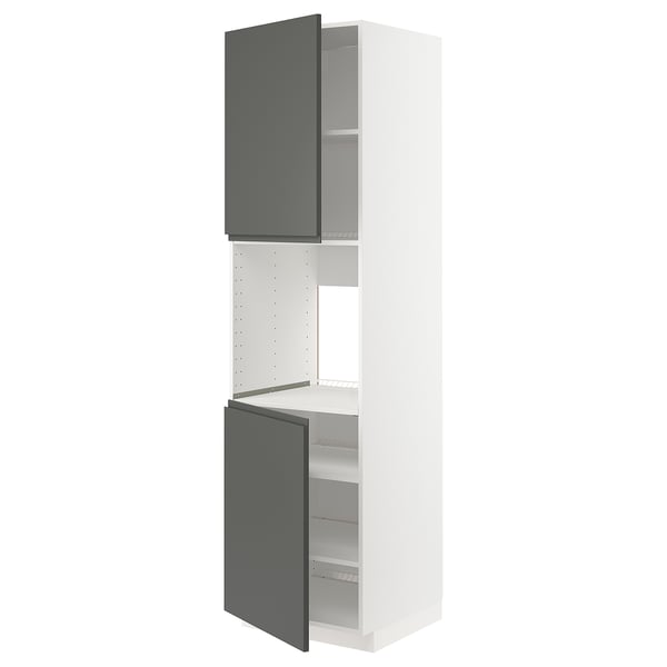 METOD Mueble alto para horno, 2 puertas, blanco/Voxtorp gris oscuro, 60x60x220 cm