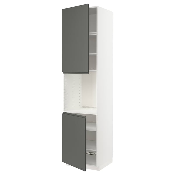 METOD Mueble alto para horno, 2 puertas, blanco/Voxtorp gris oscuro, 60x60x240 cm