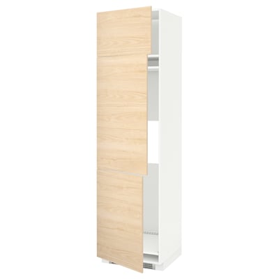 METOD Mueble alto para nevera, 3 puertas, blanco/Askersund Efecto fresno claro, 60x60x220 cm