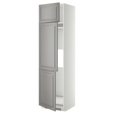 METOD Mueble alto para nevera, 3 puertas, blanco/Bodbyn gris, 60x60x220 cm